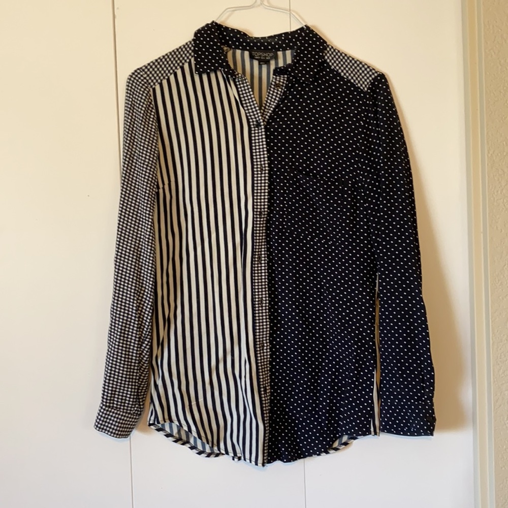 TopShop Multi-pattern long sleeve blouse size 4